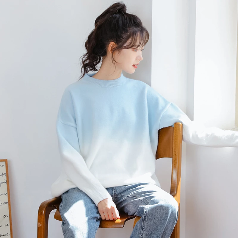 帛卡琪2024春秋潮新款扎染渐变套头圆领卫衣女学生宽松慵懒风上衣