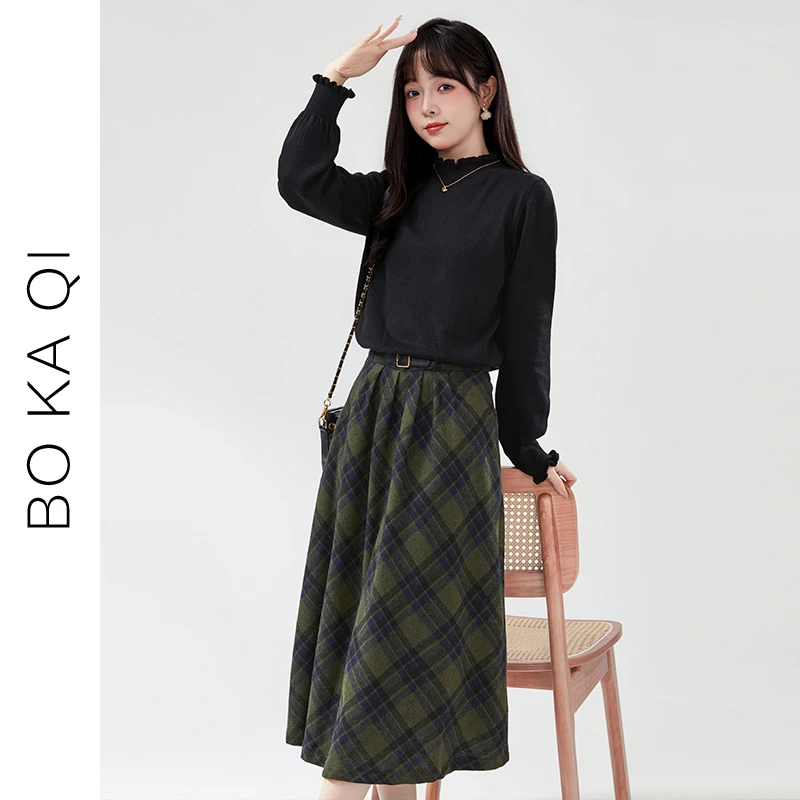 帛卡琪2024春秋新款木耳边花瓣袖针织衫女内搭半高领打底衫毛衣潮