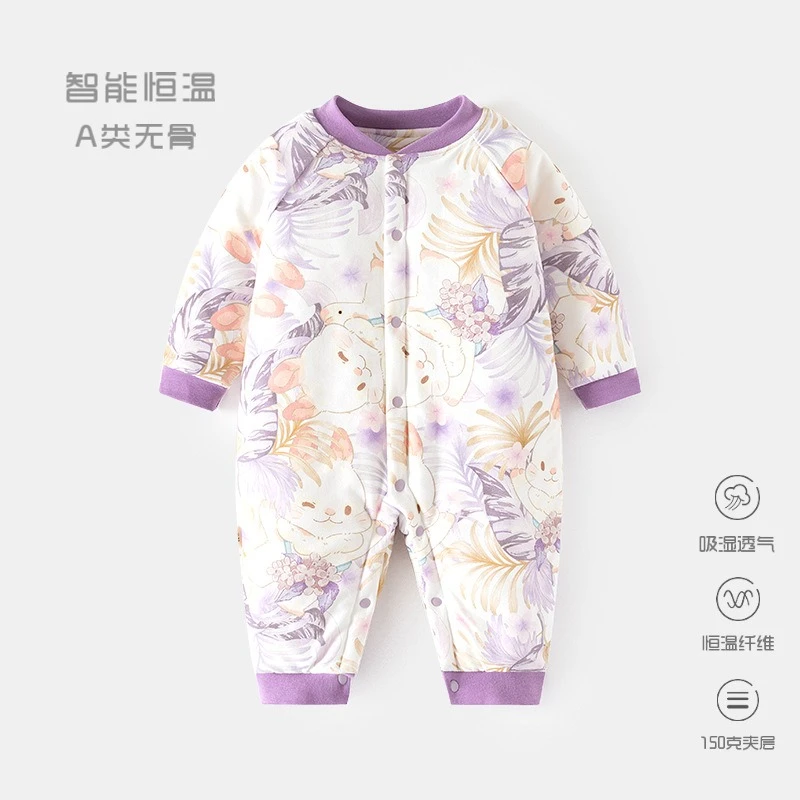 恒温婴儿150克夹棉连体衣宝宝加厚冬装哈衣纯棉保暖外出服外套