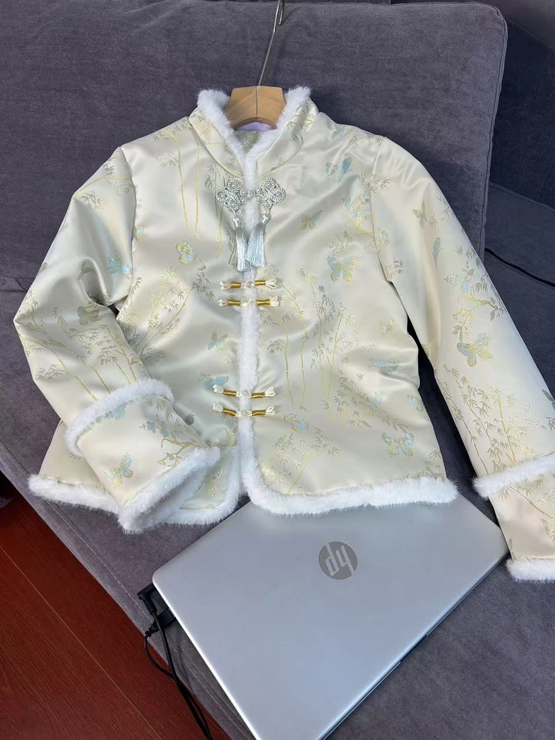 庭雪-秋冬季新款新中式国风立领盘扣重工刺绣复古重工加绒外套