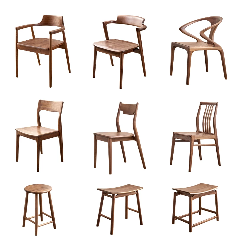 北美黑胡桃木桌椅北欧实木靠背椅子简约胡桃木卯榫椅子餐桌椅组合