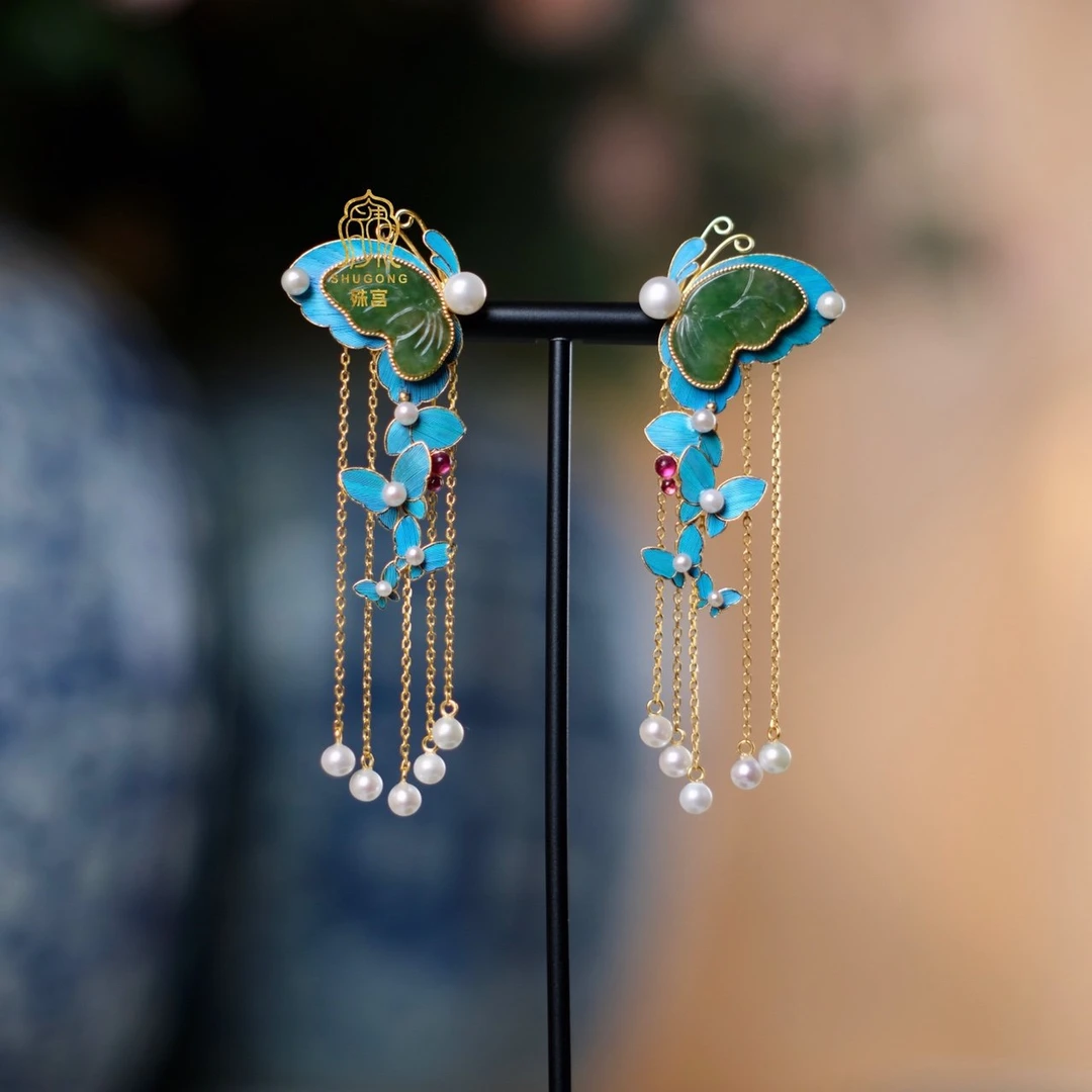 合金羽毛耳饰 殊宫蝴蝶耳坠