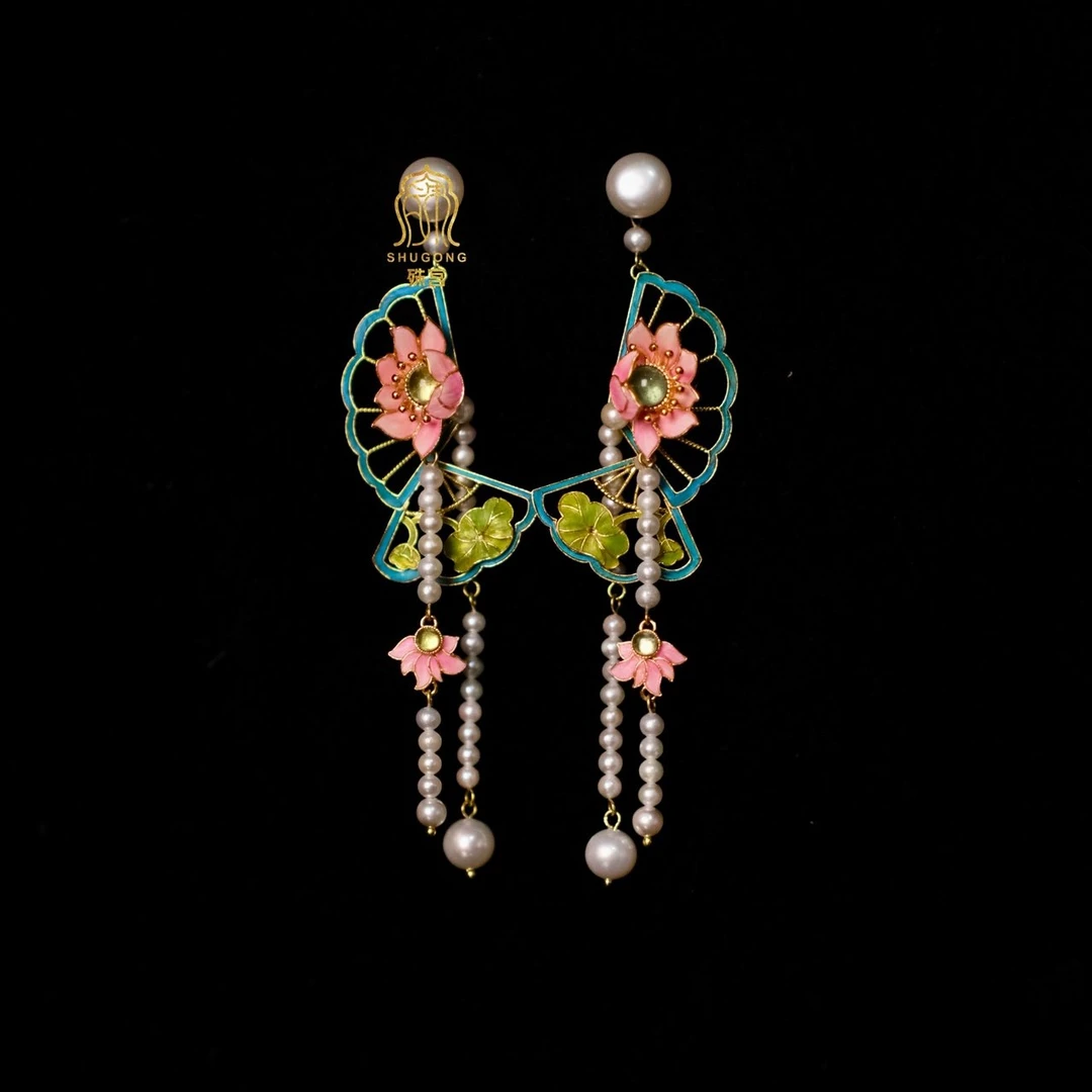 合金羽毛耳饰 殊宫扇形耳环