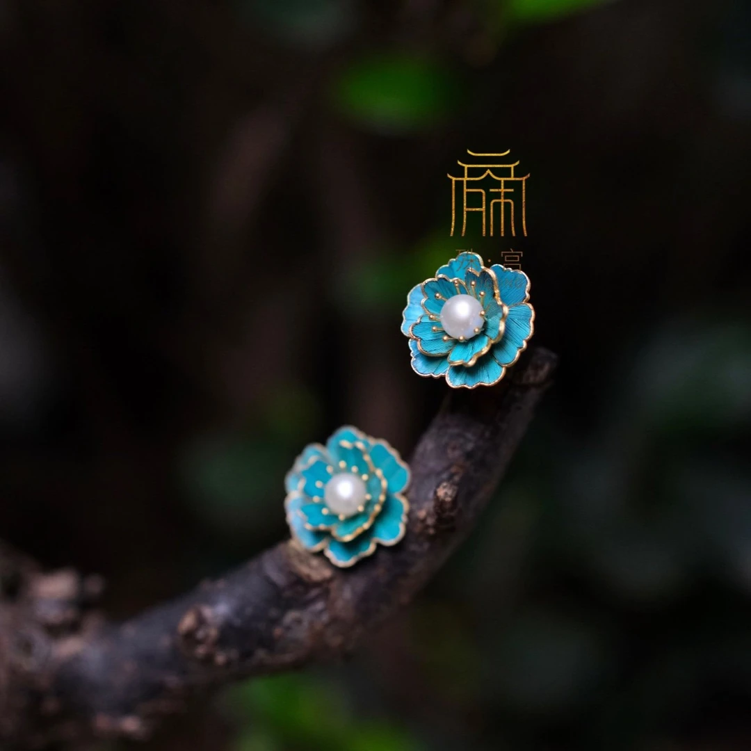 合金羽毛耳饰 殊宫花朵耳钉