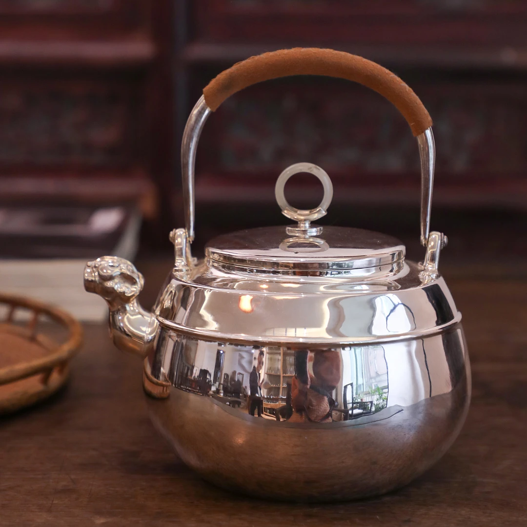 纯银时代 兽口烧水壶足银999纯手工一张银打精工重器收藏950ml