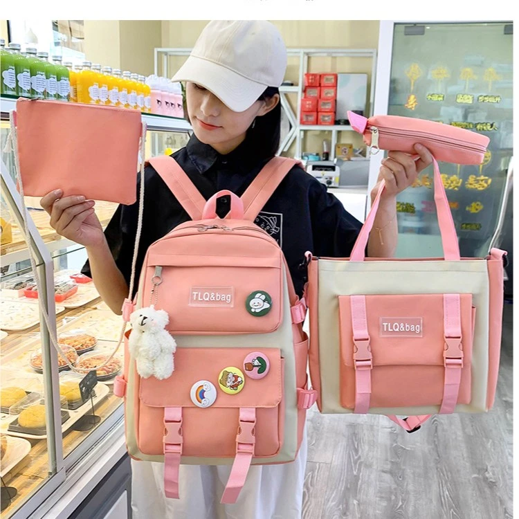 如华福禄四件套书包女包小学生轻便女童背包小学初中【Logo随机】