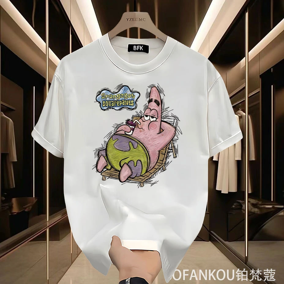 【铂梵蔻】纯棉2024男装新款痞帅设计感男士夏季短袖重磅T恤印花