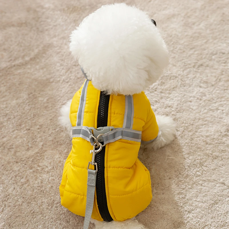 嬉皮狗——宠物狗简约反光牵引四脚棉衣可牵引衣服比熊泰迪博美5223