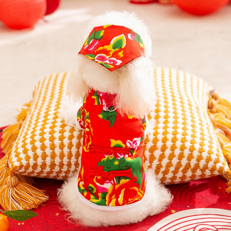 嬉皮狗—宠物狗狗东北花袄盘扣牵引棉衣秋冬季保暖比熊约克夏0295