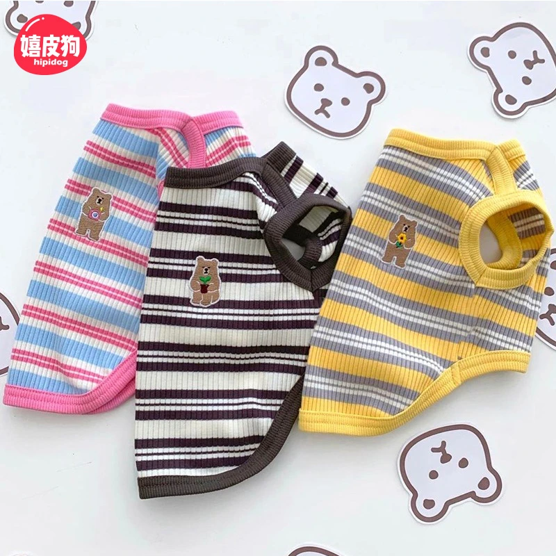 嬉皮狗—猫猫狗狗复古小熊条纹透气春夏天宠物小型犬薄款背心5163