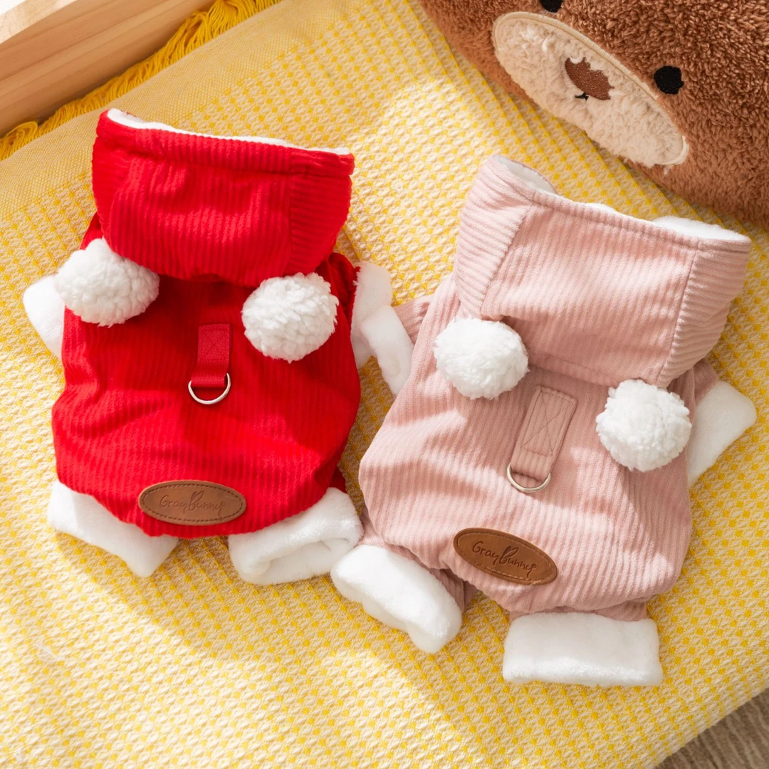 [达人]双毛球皮标保暖可爱灯芯绒连帽棉衣加厚狗狗衣服小型犬3050