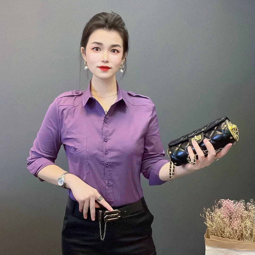 加绒彩色长袖时尚韩版气质衬衫百搭显瘦衬衣修身打底休闲上衣洋气