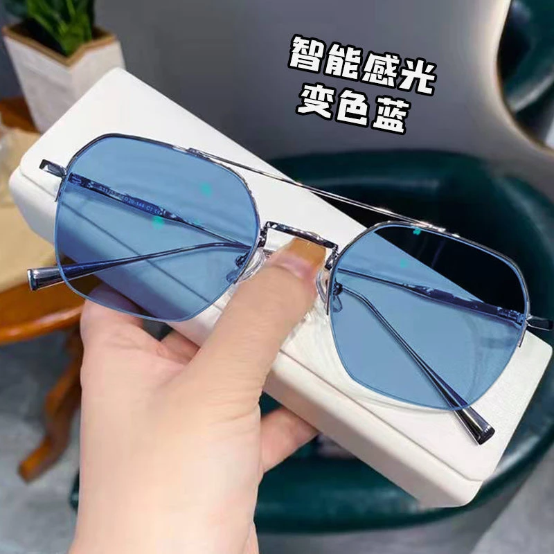 变色眼镜近视男潮帅气防蓝光辐射可配度数金属金丝双梁大框眼镜女