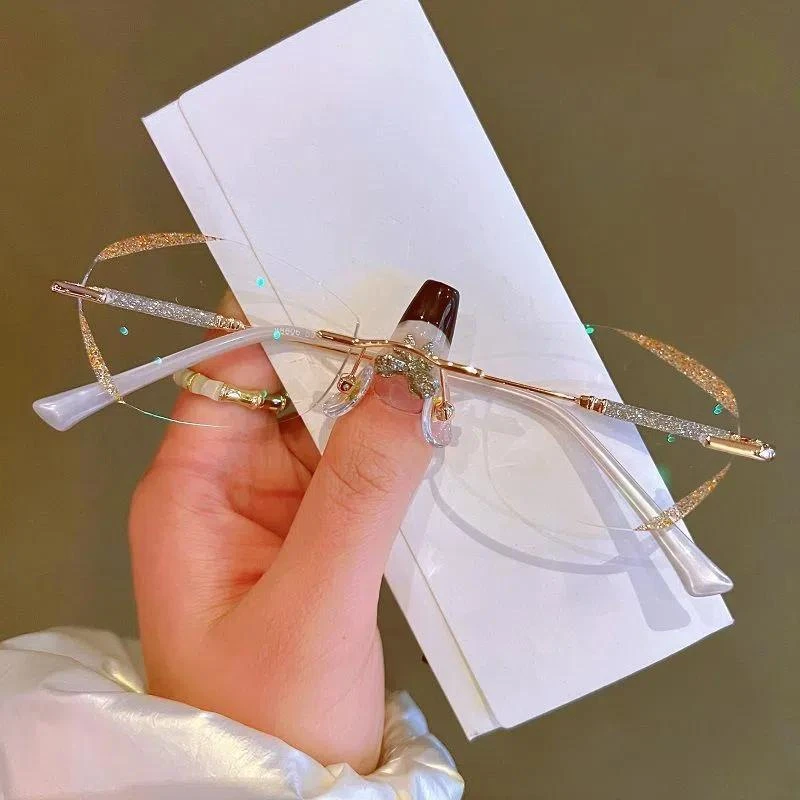 钻石切边高档老花眼镜女50到60岁中老年防蓝光老花镜洋气无框眼镜