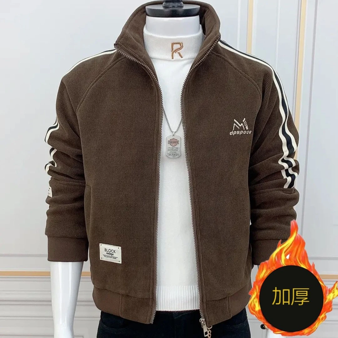 秋冬季灯芯绒加厚夹克立领刺绣高档外套2024男士新款青年帅气百搭