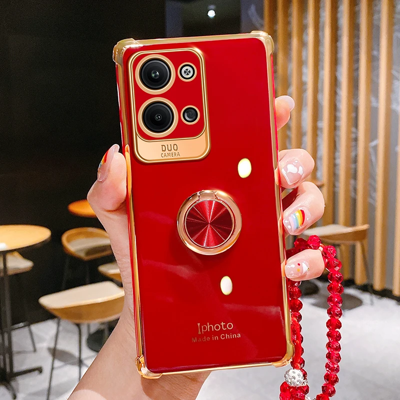 OPPOReno9手机壳Reno9Pro新款指环珠链挂绳气囊硅胶套por全包防摔