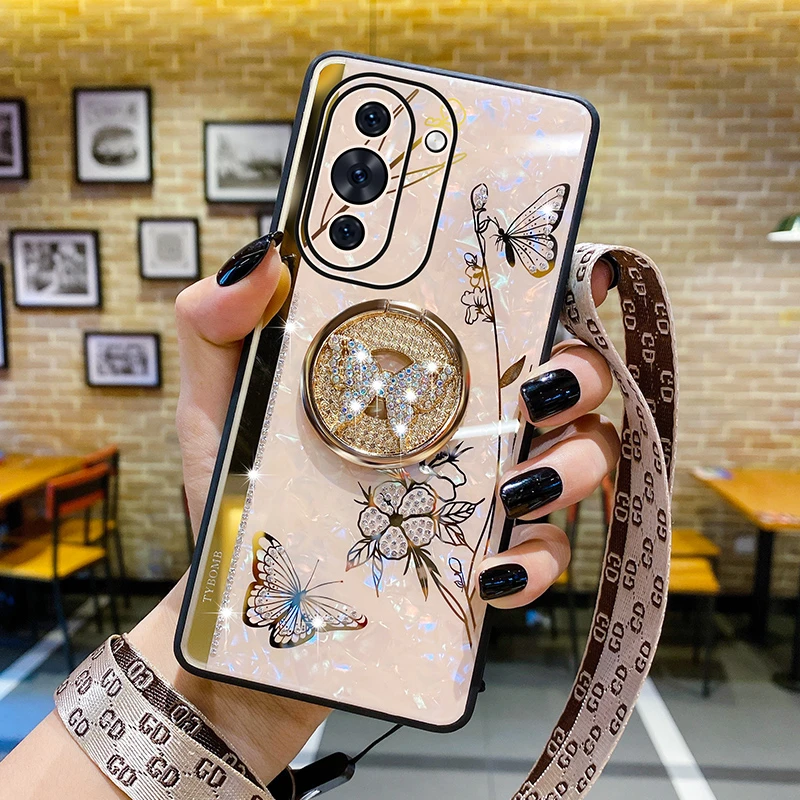 华为nova10手机壳nova10pro蝴蝶带钻支架防摔套女款新挂绳适用HW