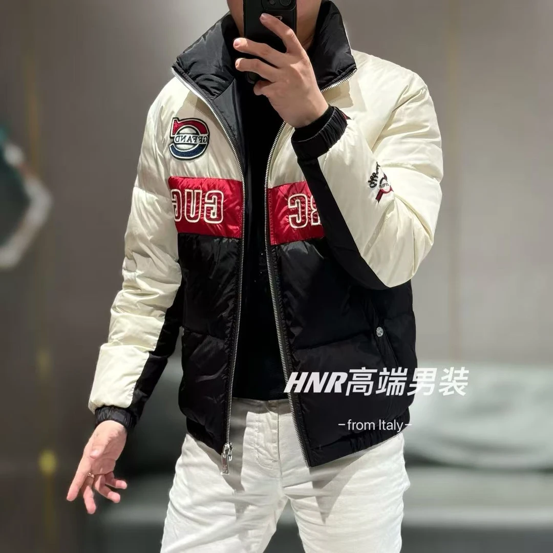 拼接字母图案新款高端男士时尚休闲百搭潮流羽绒服9806