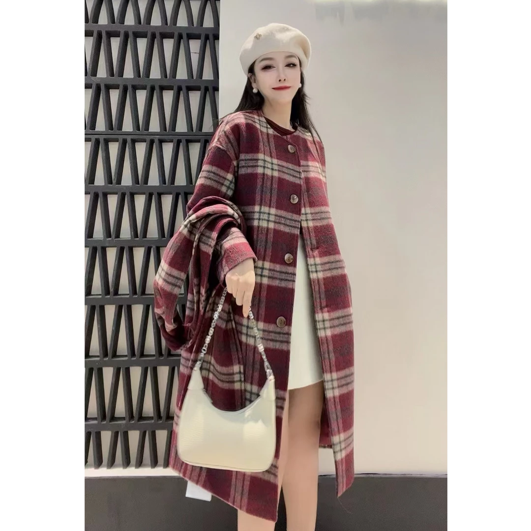 86726 （不带围巾）秋冬新款时尚轻奢韩版格子大衣长款风衣 三楼 新