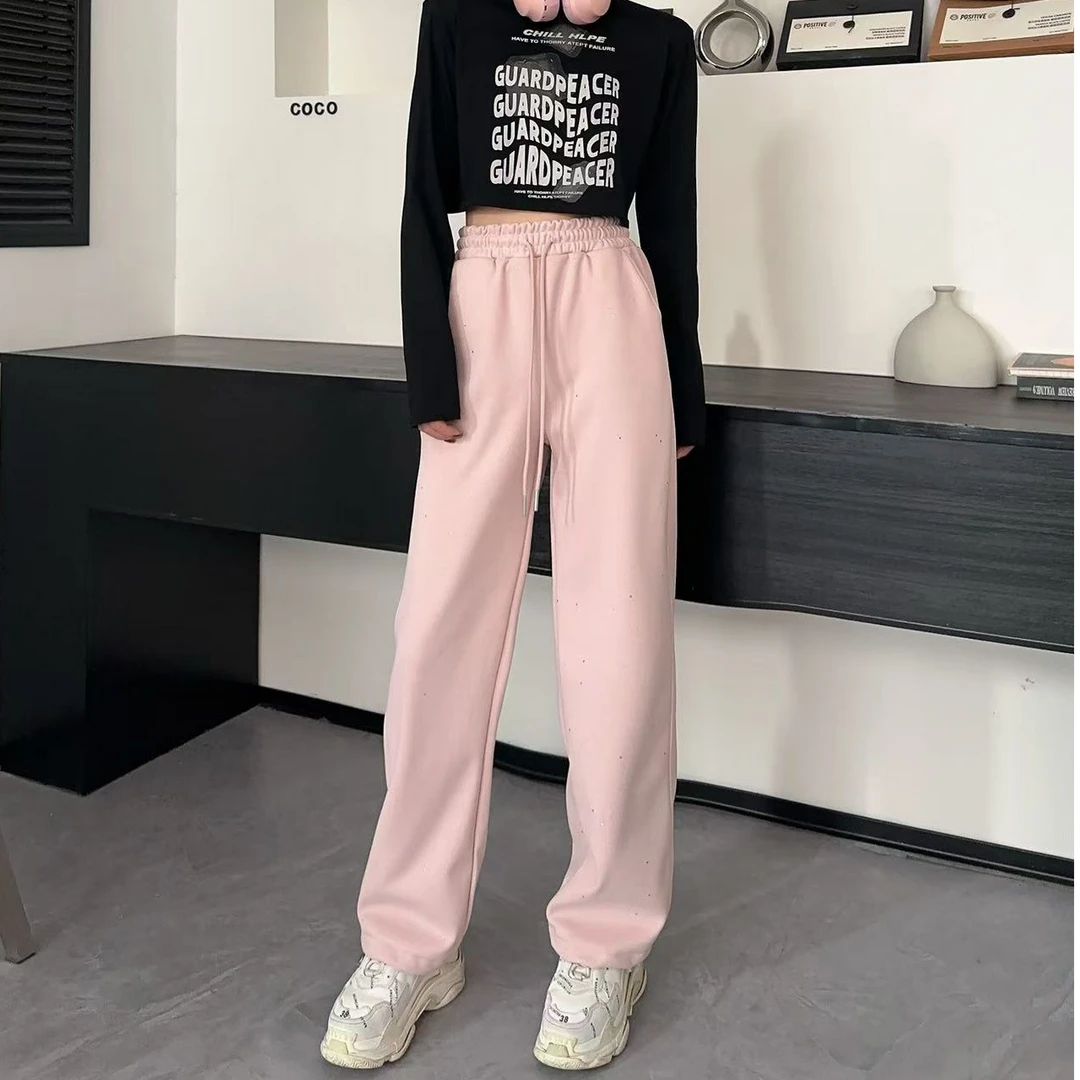 8877  加绒阔腿裤女直筒高腰长裤潮流休闲裤 三楼 新