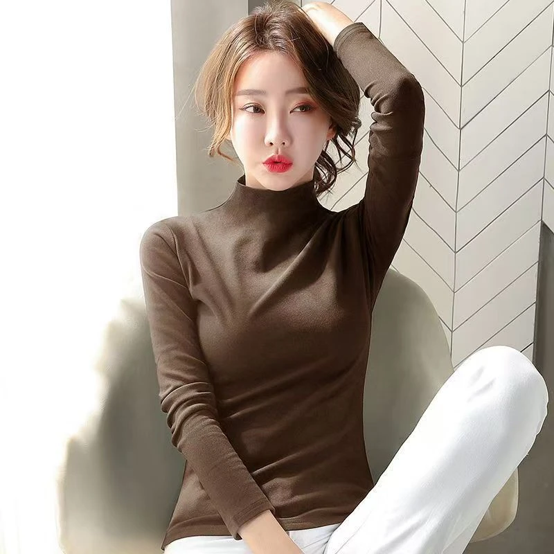 8622 秋冬新款时尚百搭半高领保暖打底衫纯色上衣 三楼