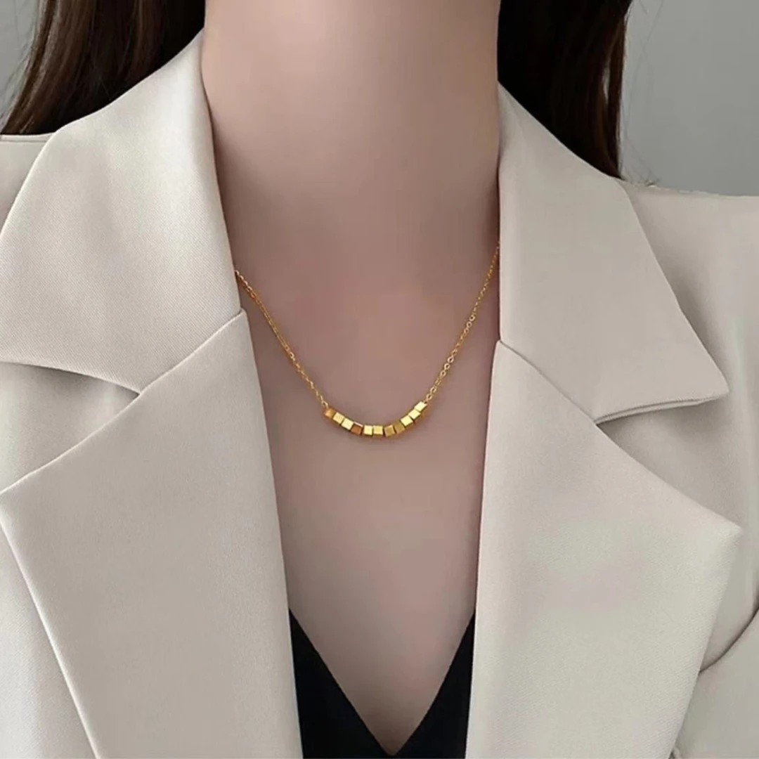 铜合金项链 （方糖项链）女款小方糖几何方块经典碎银几两锁骨链
