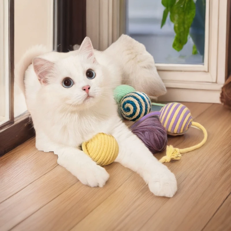 升级猫咪耐抓结绳玩具球逗猫耐咬球自嗨解闷互动缠绕耐磨纯棉手工