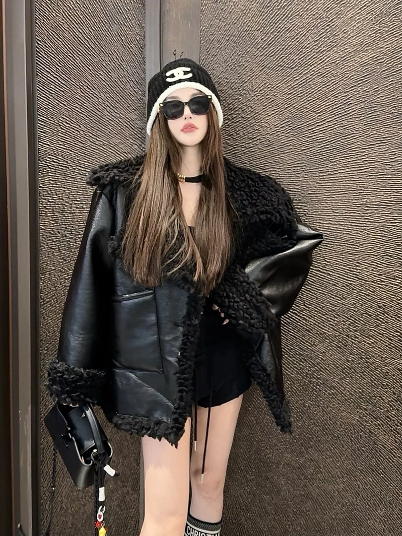 GUIDI GUDI【不畏风雪】休闲百搭时尚皮毛毛长袖外套 W9441252H