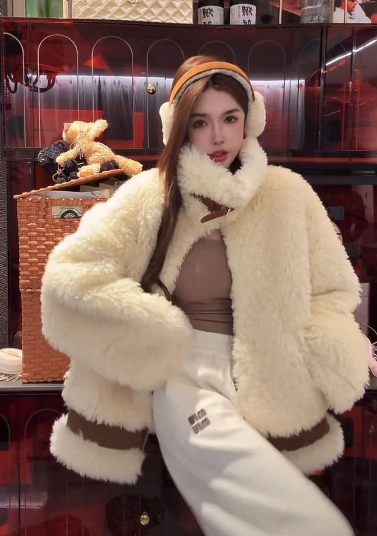 GUIDI GUDI【大白熊】气质休闲百搭时尚长袖毛毛外套 W9441191H