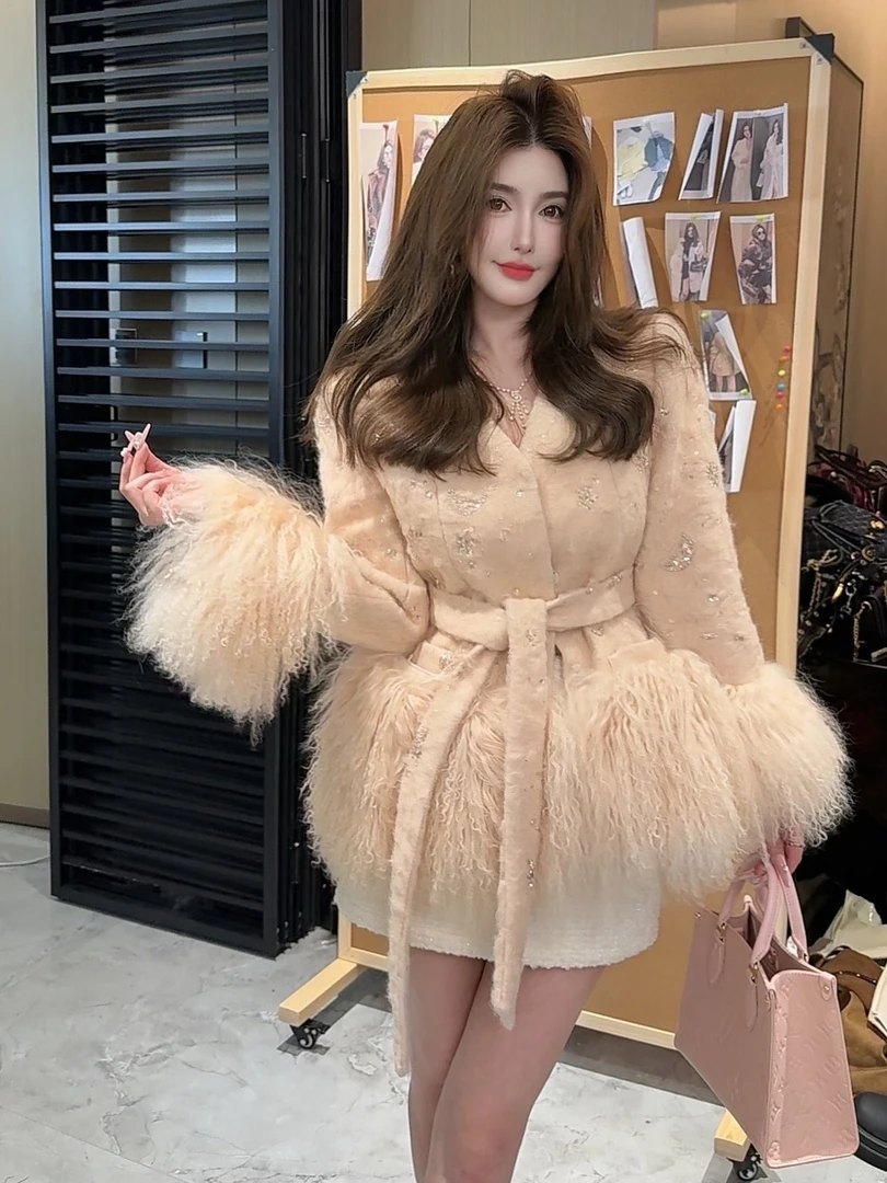 GUIDI GUDI【捧在手心的星星】贵妇刺绣重工长袖毛毛外套 W9441476H