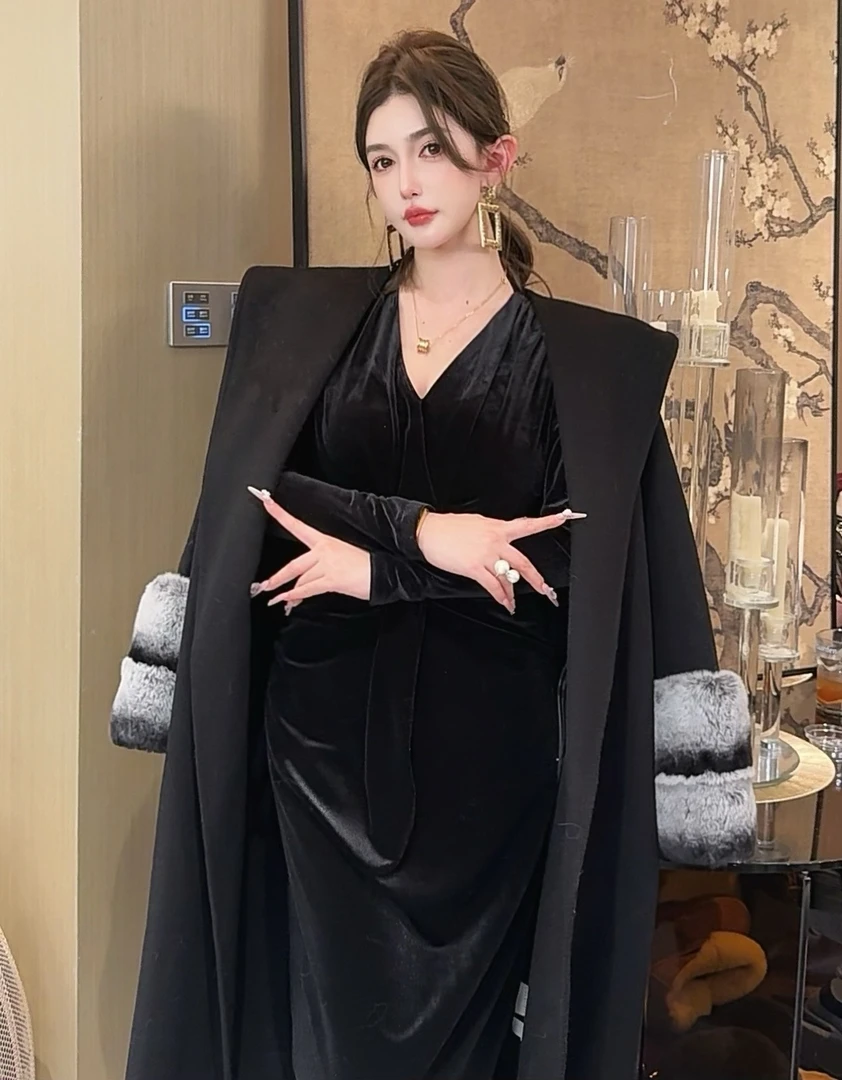 GUIDI GUDI【重拳出击】休闲百搭时尚长款长袖毛毛外套 W9441844H