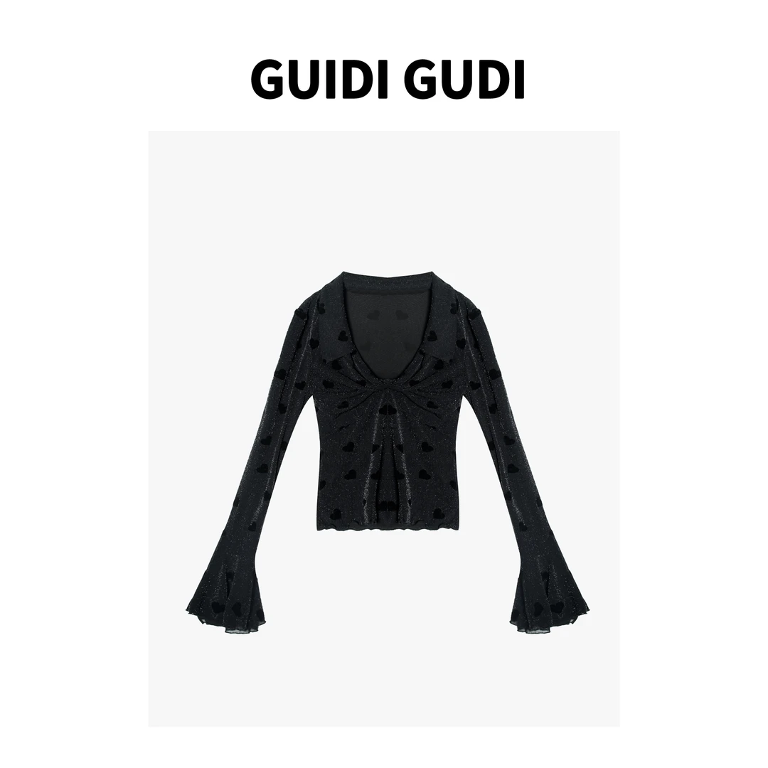 GUIDI GUDI【把你的心给我】休闲百搭时尚长袖上衣T恤 T9441387H