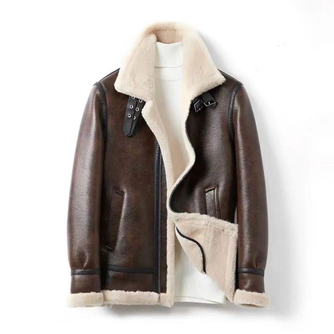 秋冬皮毛一体羊羔绒时尚外套男款秋冬新款加绒加厚百搭男装0806