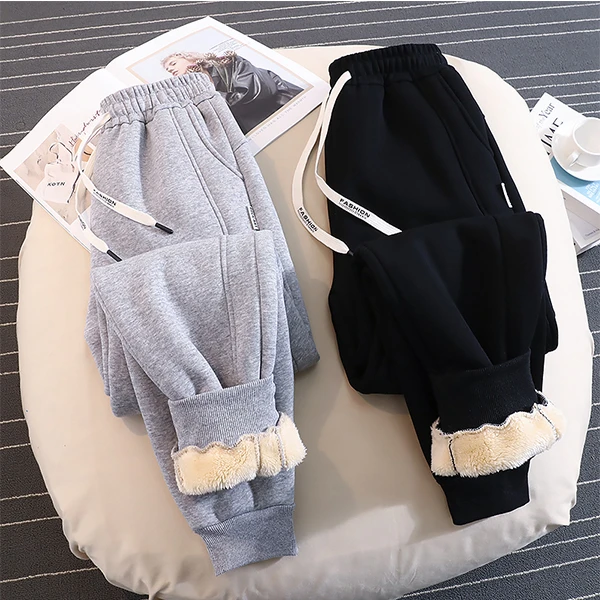 男款特厚羔绒运动裤冬季新款宽松束脚加绒加厚保暖休闲情侣卫裤