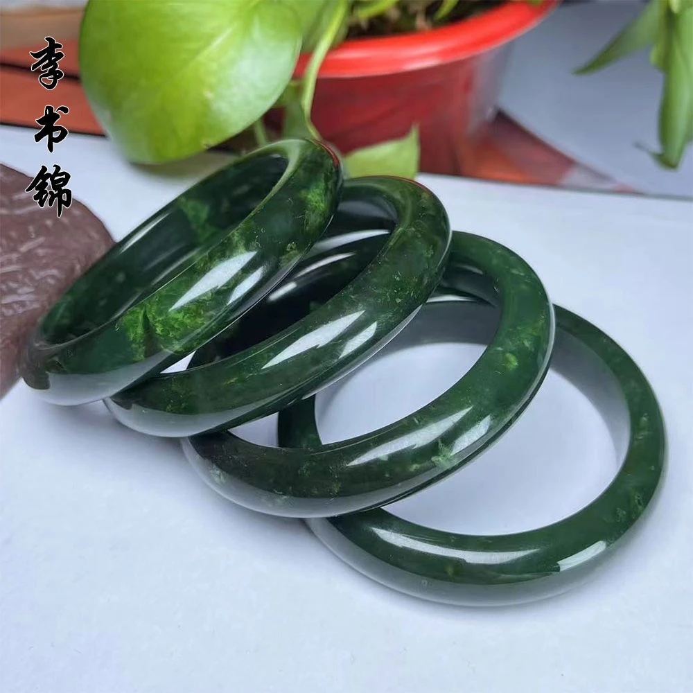 李书锦保真天然和田玉碧玉手镯 W A1 高货 飘花