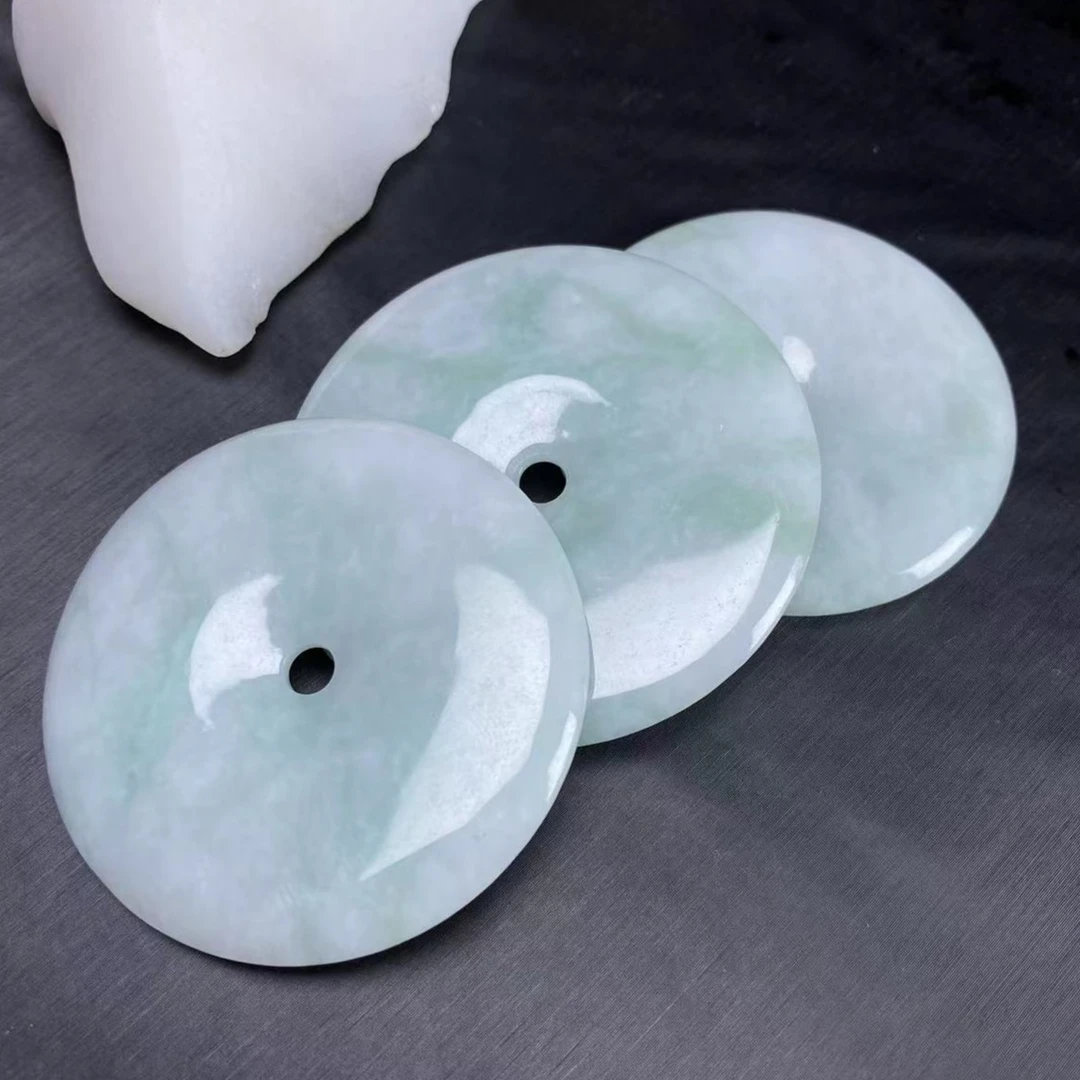 李书锦保真天然翡翠平安扣  翠青 A1111单个 多样性发货