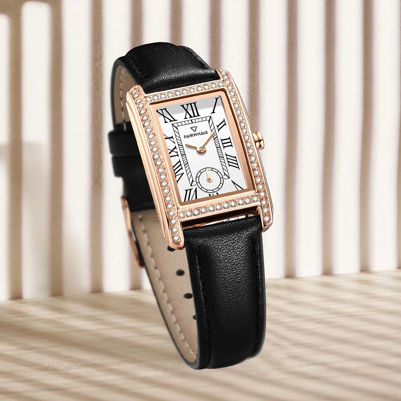 马克华菲黑金小本钟手表女款轻奢小众女士腕表小方表送女友3430