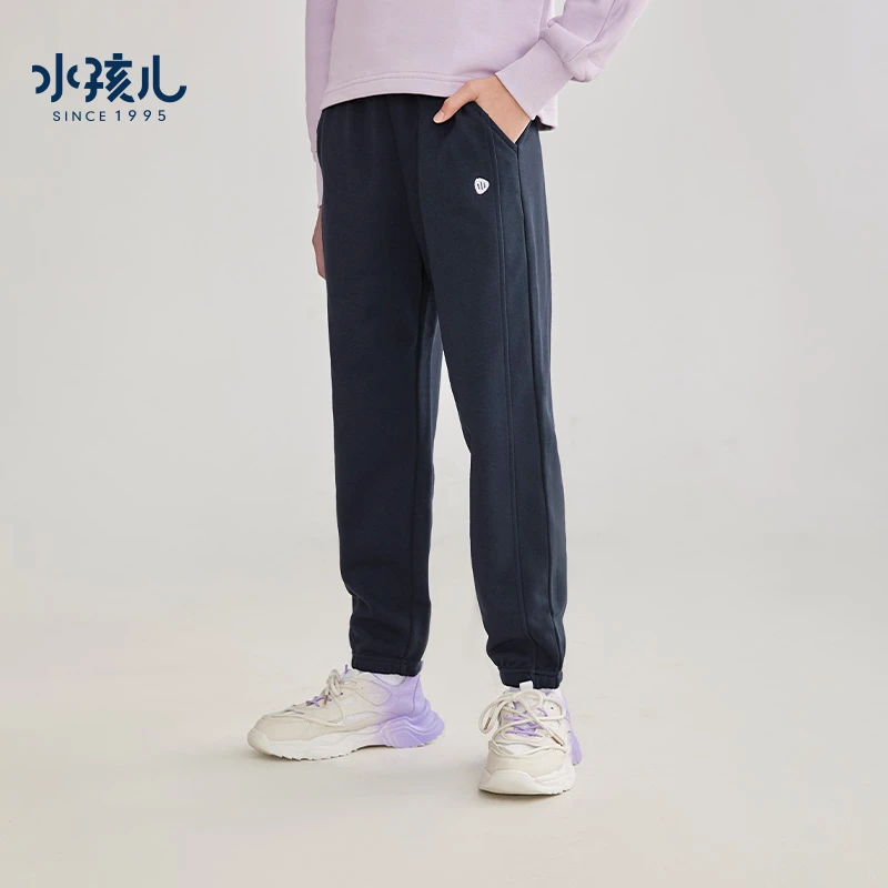 水孩儿童装2025春季女童裤子中大童卫裤针织毛圈运动舒适宽松保暖