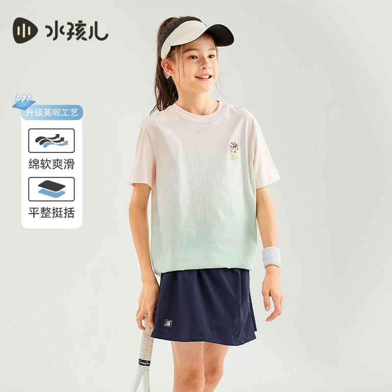 水孩儿童装夏季女童短袖中大童上衣时尚户外透气宽松舒适洋气圆领