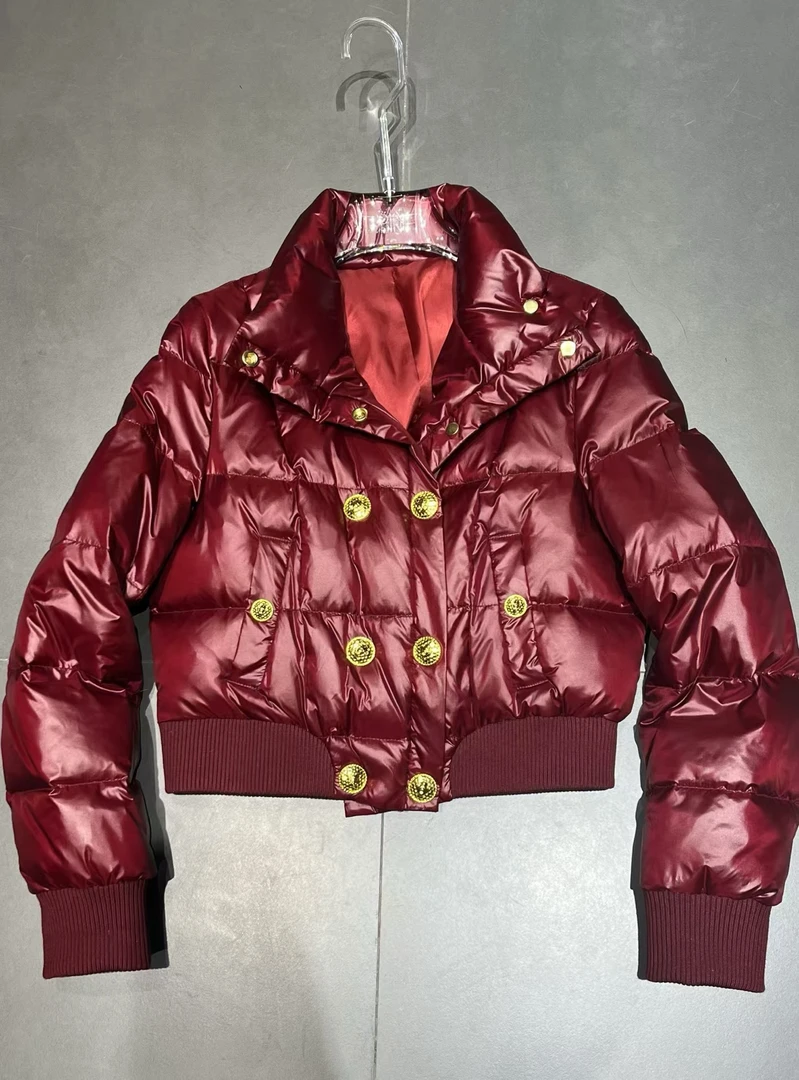 SR欧货冬款<罗纹金扣冬季保暖羽绒服外套>收身显瘦洋气短款外套