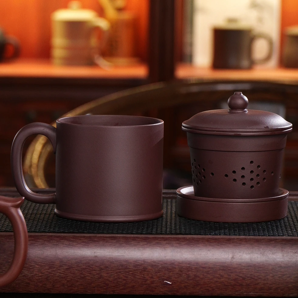 宜兴原矿黄龙山手工高端紫砂杯光素五件套