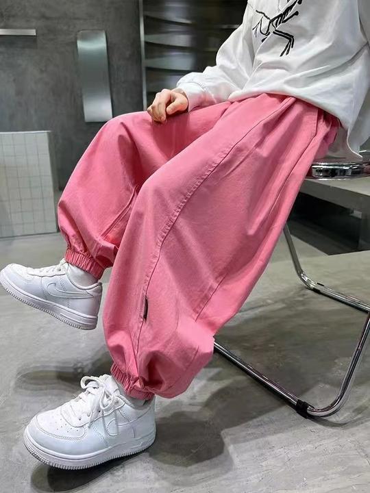 纯棉2024新款男女童夏款粉色灯笼裤时尚韩版儿童中薄款宽松裤子潮