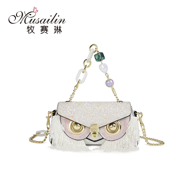 【 【MUSAILIN/牧赛琳】】原创重工定制单肩斜挎包包FC-4004/白雨花石