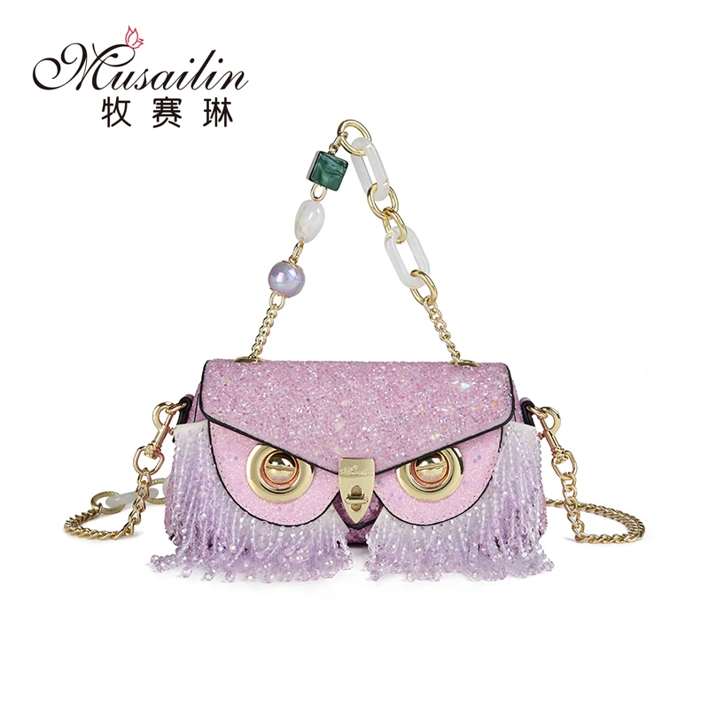 【MUSAILIN/牧赛琳】高端轻奢原创重工猫头鹰定制手提包FC-4004紫