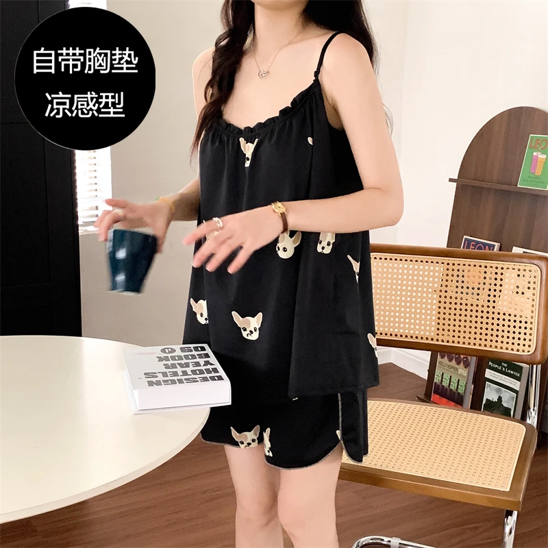 带胸垫睡衣女夏季吊带性感薄款凉感型V领高级感家居服少女套装夏