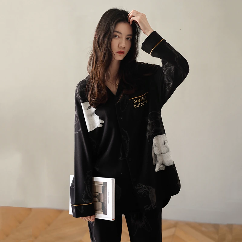 明星同款野兽小奶兔睡衣女春秋季纯棉长袖高级感女家居服网红套装