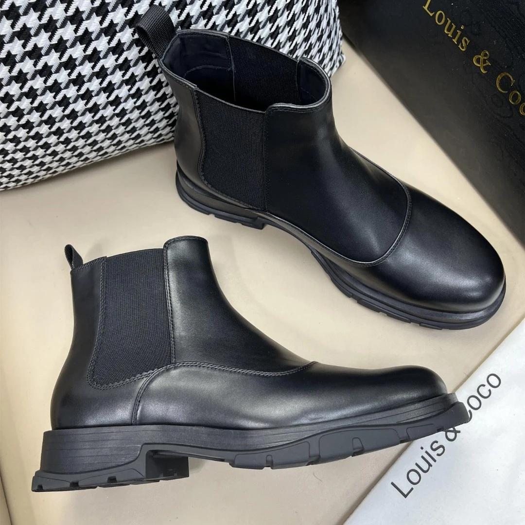 切尔西靴男士18123高档皮靴头层牛皮真皮休闲时尚百搭高帮马丁靴