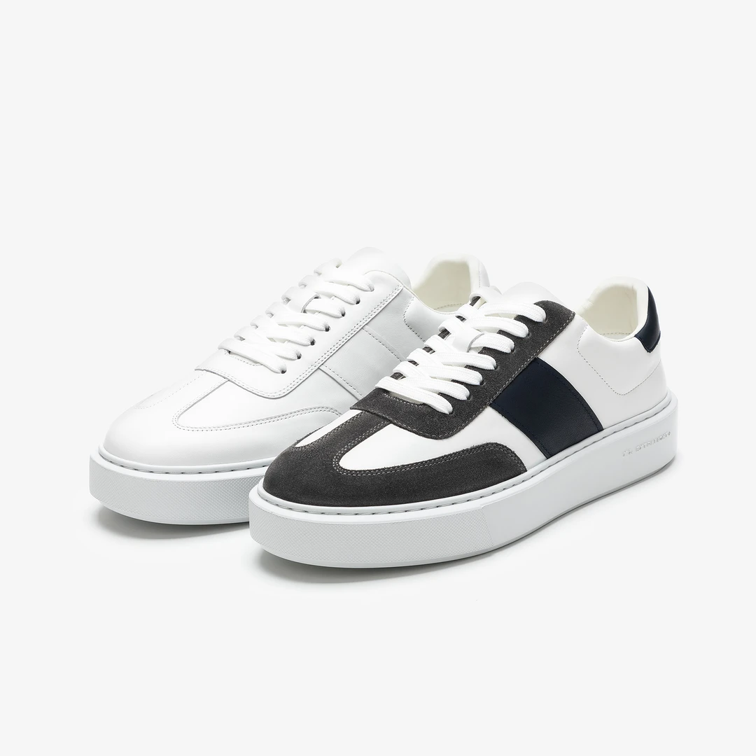 新款男士时尚百搭厚底系带低帮商务休闲轻便舒适白色头层牛皮男鞋