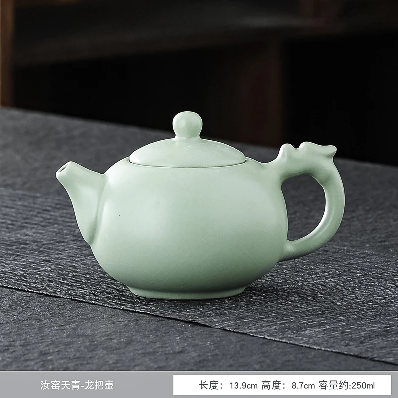 汝窑茶壶手工家用陶瓷天青色中式简约天青釉带底款