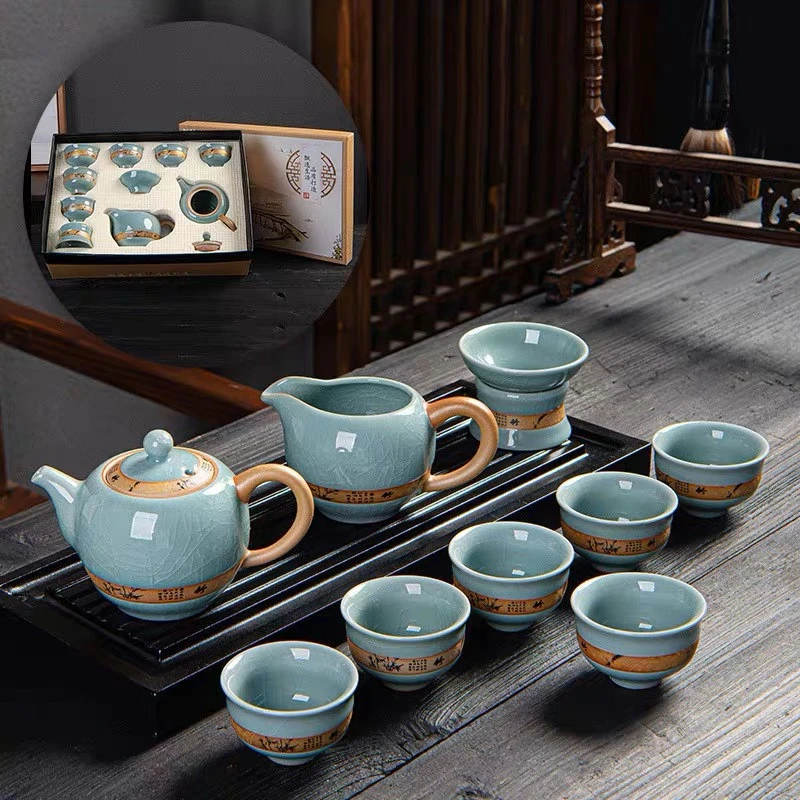 哥窑开片家用盒装精美茶具高档陶瓷礼盒装手工茶壶创意中式简约